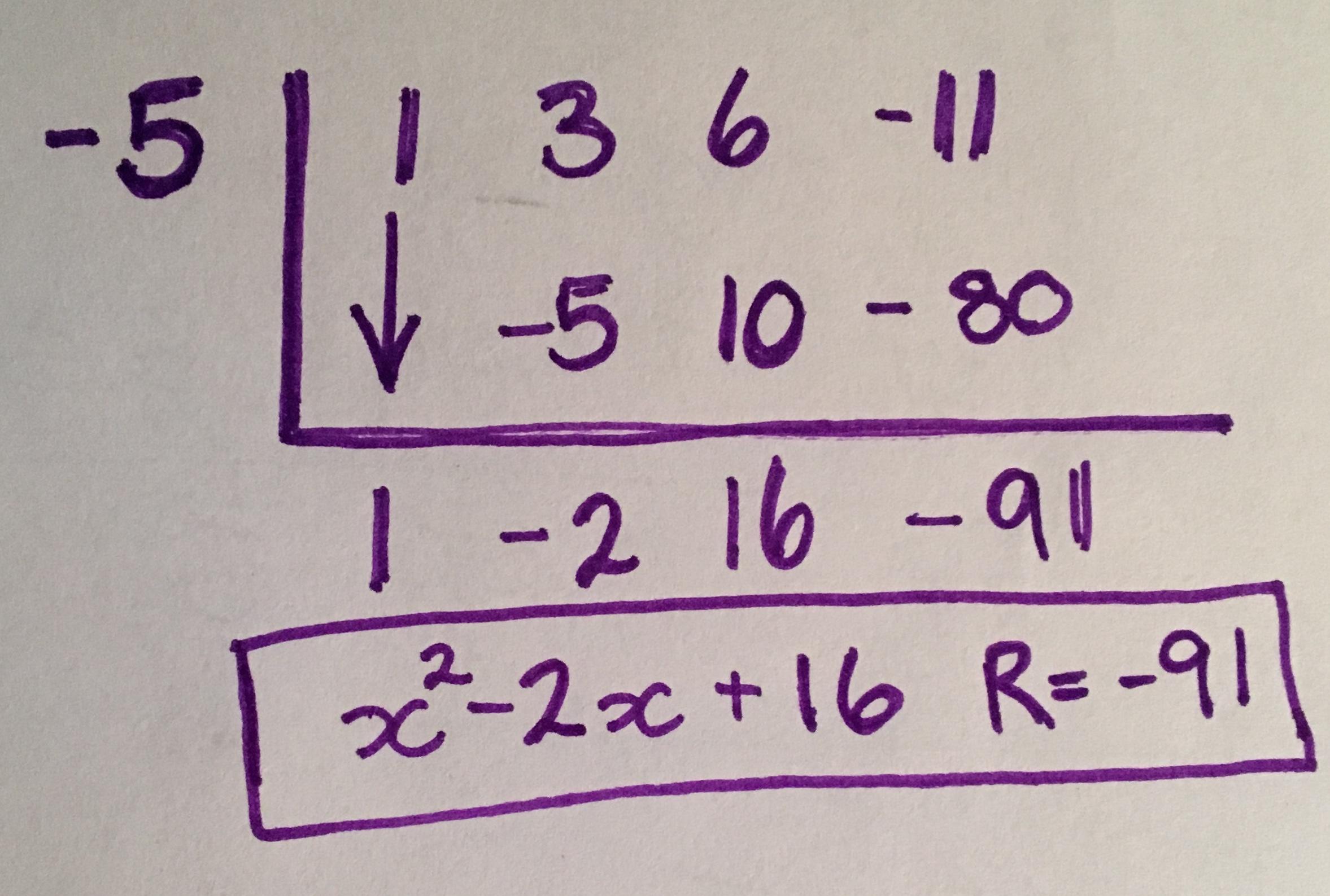 how-do-you-evaluate-f-x-x-3-3x-2-6x-11-at-x-5-using-direct